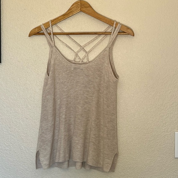 American Eagle Outfitters | Beige Knit Criss-Cross Beachy Tank - Picture 6 of 7